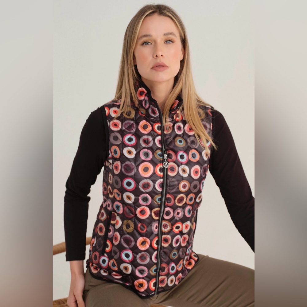 Dolcezza Lightweight Geometric Circles Multicolor Quilted Women's Vest, medium